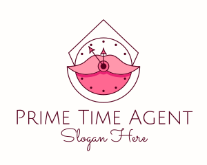 Cosmetics Lips Clock  logo design