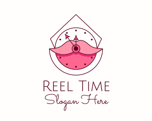 Cosmetics Lips Clock  logo design