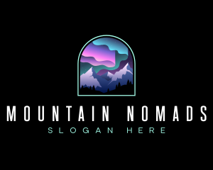 Aurora Borealis Mountain logo design