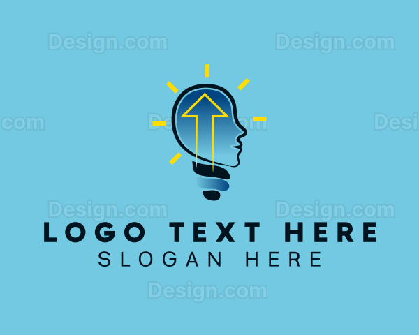 Blue Human Lightbulb Arrow Logo