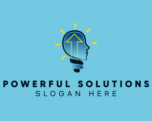 Blue Human Lightbulb Arrow logo design