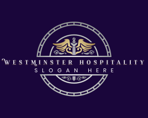 Hospital Caduceus Wings Sword logo design