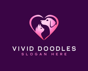 Heart Cat Dog logo design