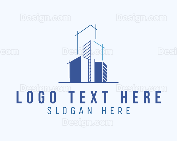 Blue Building Blueprint Logo