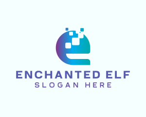 Pixel Tech Letter E logo design