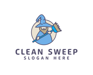 Housekeeping Broom Wizard logo design