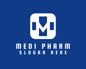 Blue Medical Cross Letter M logo design