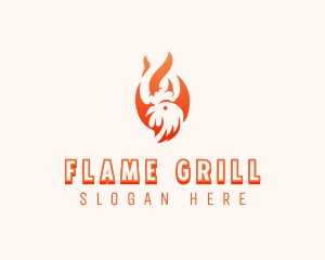 Flaming Chicken Barbecue Grill logo design