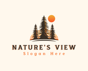 Pine Tree Sunset View logo design