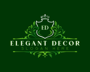 Floral Decorative Shield logo design