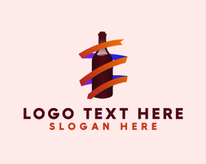 Wine Ribbon Bottle logo design