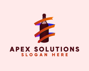 Wine Ribbon Bottle logo design