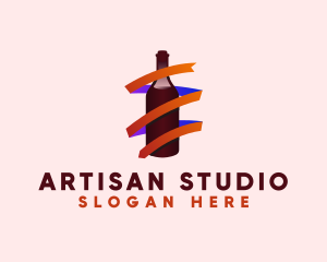 Wine Ribbon Bottle logo design