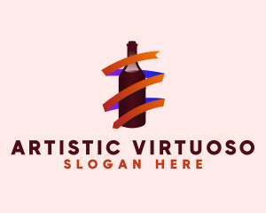 Wine Ribbon Bottle logo design