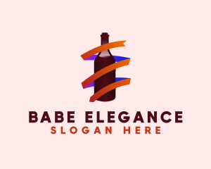 Wine Ribbon Bottle logo design