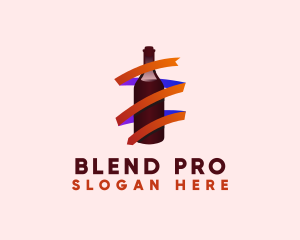 Wine Ribbon Bottle logo design