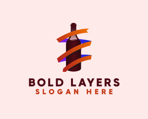 Wine Ribbon Bottle logo design