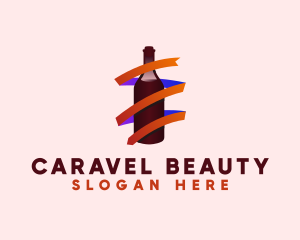 Wine Ribbon Bottle logo design