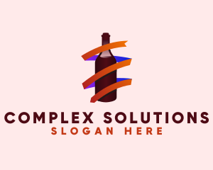 Wine Ribbon Bottle logo design