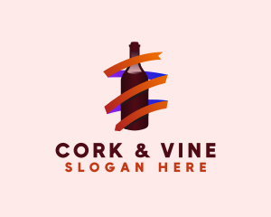 Wine Ribbon Bottle logo design