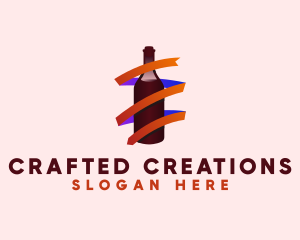 Wine Ribbon Bottle logo design