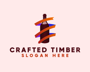 Wine Ribbon Bottle logo design