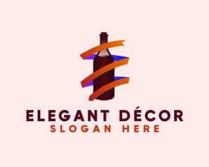 Wine Ribbon Bottle logo design