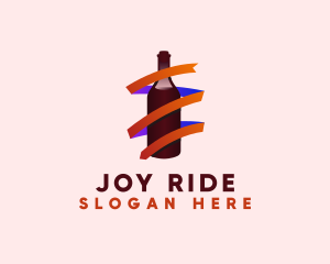 Wine Ribbon Bottle logo design