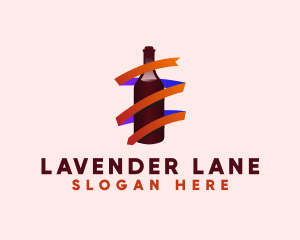 Wine Ribbon Bottle logo design