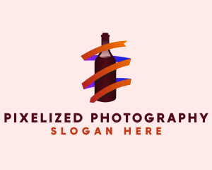 Wine Ribbon Bottle logo design