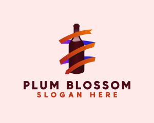 Wine Ribbon Bottle logo design