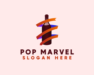 Wine Ribbon Bottle logo design