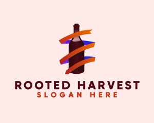 Wine Ribbon Bottle logo design