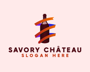 Wine Ribbon Bottle logo design