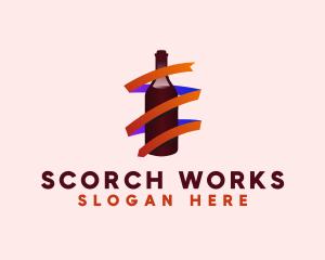 Wine Ribbon Bottle logo design