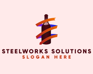 Wine Ribbon Bottle logo design