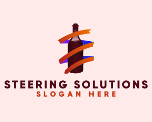 Wine Ribbon Bottle logo design