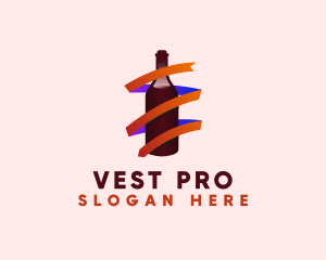 Wine Ribbon Bottle logo design