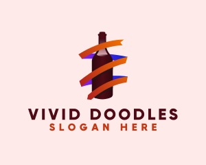 Wine Ribbon Bottle logo design