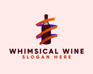 Wine Ribbon Bottle logo design