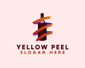 Wine Ribbon Bottle logo design