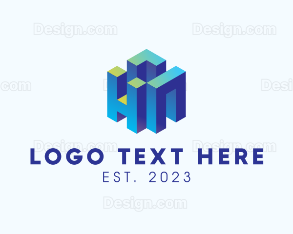 3D Geometrical Building Letter HN Logo