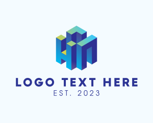 3D Geometrical Building Letter HN logo