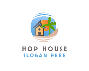  House Beach Tropical logo design