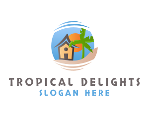  House Beach Tropical logo design