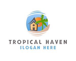  House Beach Tropical logo design