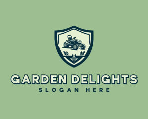 Lawn Mower Gardening Shield logo design