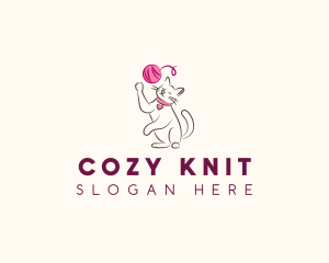 Cat Yarn Knitting logo design