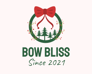 Christmas Ribbon Wreath logo design