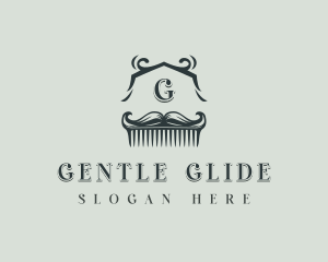 Barbershop Mustache Comb logo design